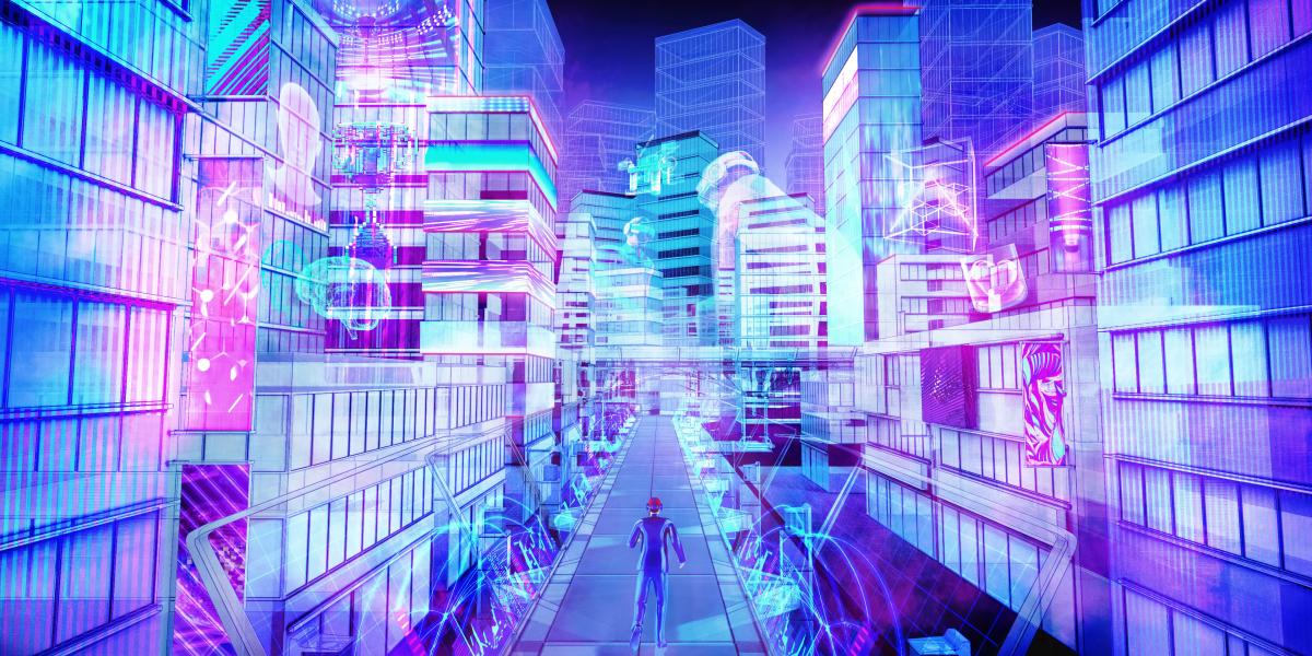 Avatar bewegt sich durch digitale Welt.