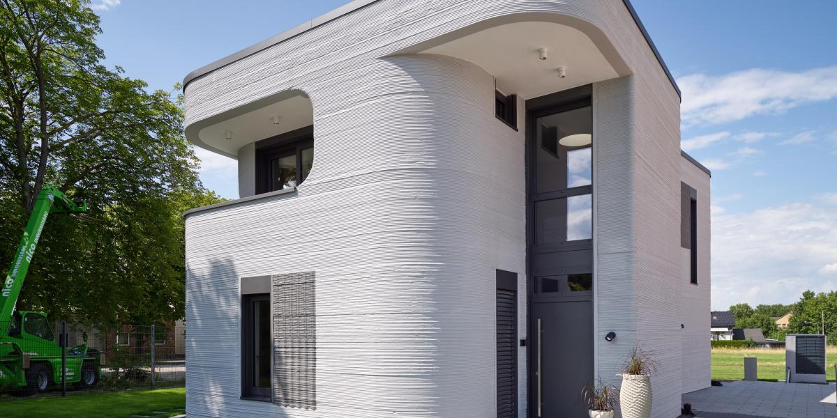 Futuristischer Look ohne Ecken und Kanten: So sieht das erste 3D-gedruckte Haus Deutschlands aus. Foto: PERI SE