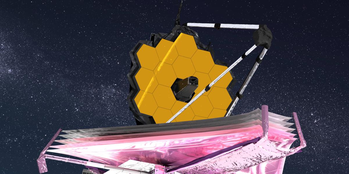Das James-Webb-Weltraumteleskop fliegt 1,5 Millionen Kilometer von der Erde entfernt im Weltall. Abbildung: NASA GSFC/CIL/Adriana Manrique Gutierrez