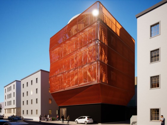 Die gefaltete Lamellenfassade aus Cortenstahl in erdfarbigen Tönen, Abbildung: Kéré Architecture