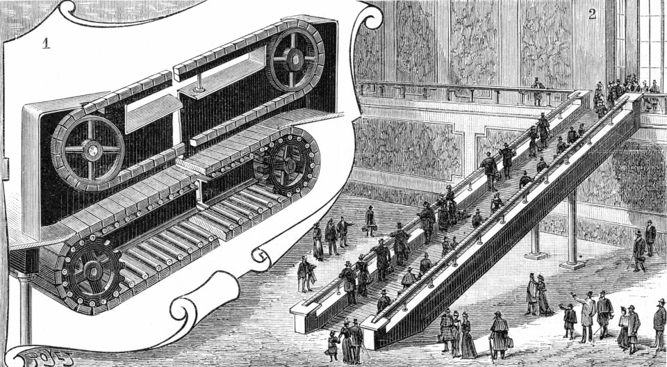 Abbildung einer Rolltreppe und Mechanik von 1893. Foto: AdobeStock____