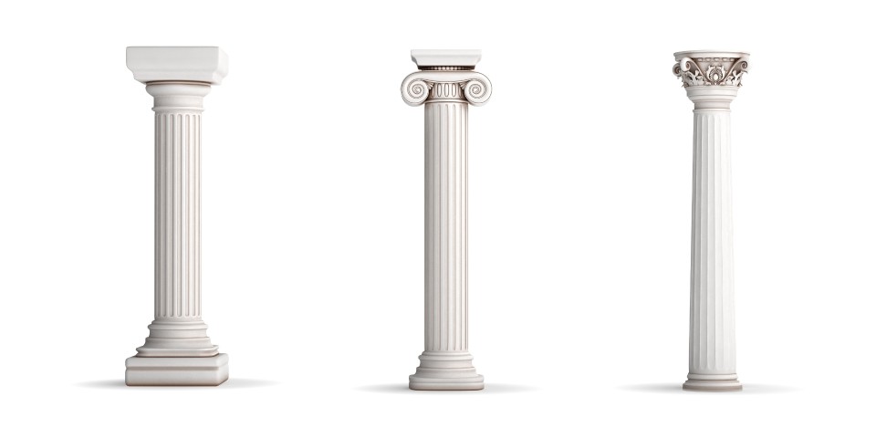Hier zu sehen sind die drei klassisch-griechischen Säulenordnungen. Von links nach rechts: dorisch, ionisch, korintisch. Abbildung: Adobe Stock____