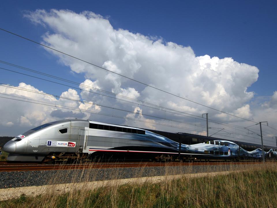 TGV-Hochgeschwindigkeitszug mit kunstvollem Design auf einer Strecke, bekannt für schnelle Verbindungen in Europa____