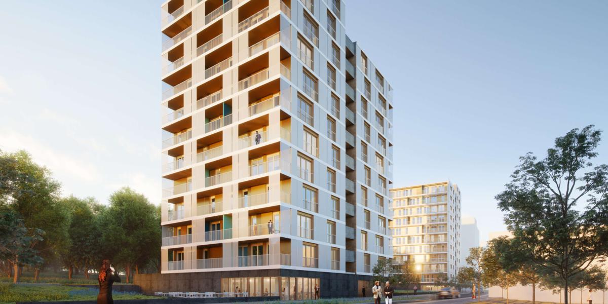 So sollen die WOODSCRAPER in Wolfsburg einmal aussehen. Visualisierung: Partner und Partner Architekten