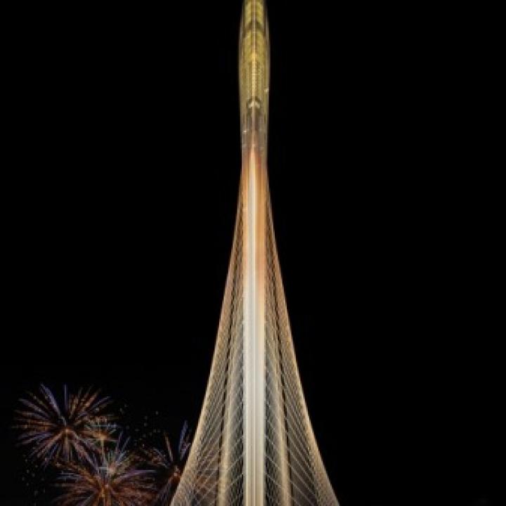 Jeddah-Tower aus der Froschperspektive bei Nacht____