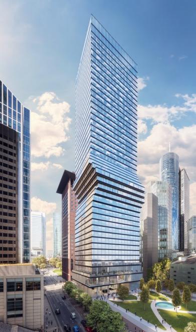 Der Omniturm in Frankfurt am Main: Wie ein Gürtel liegen die Balkons und Terrassen um ihn.