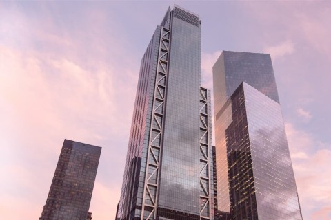 Das 3 World Trade Center in New York im Sonnenuntergang