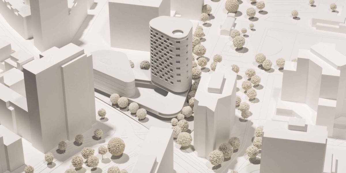 Ein Architekturmodell einer Innenstadt mit Hochhäusern von Lengfeld & Wilisch.