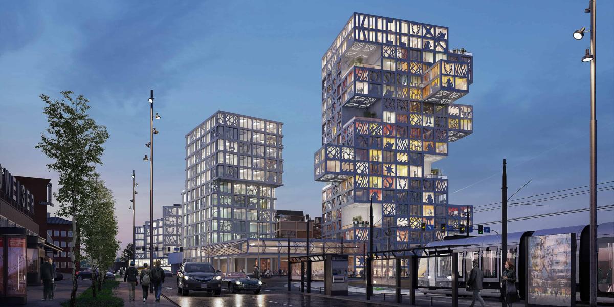 Hotel- und Büroturm im Entwurf von MVRDV. Quelle: MVRDV