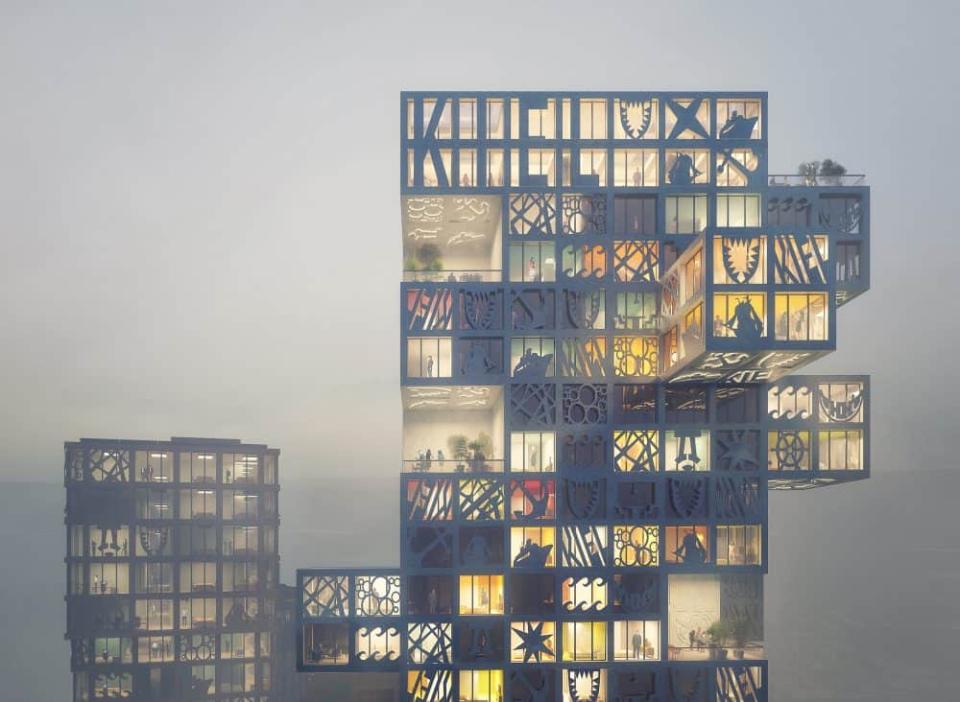 Prägendes Element: Die Kieler Fassade mit Piktogrammen aus Faserbeton. Quelle: MVRDV ____