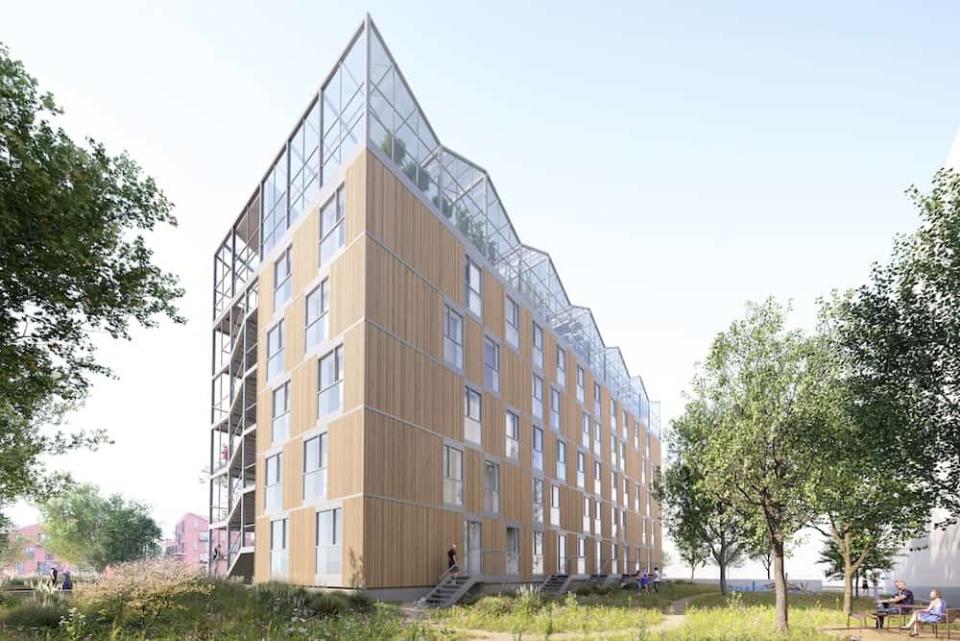 Das Wohnhaus soll aus vorgefertigten Holzmodulen vor Ort zusammengesetzt werden. © DMAA ____