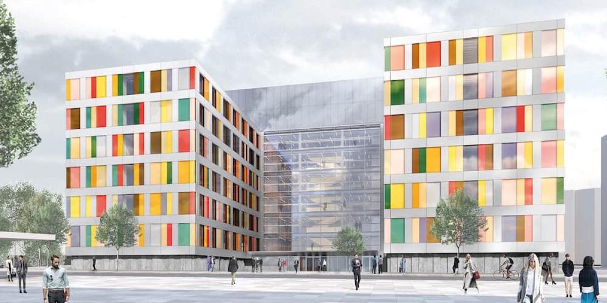 So bunt soll der Holz-Erweiterungsbau des Bundestages einmal aussehen. Quelle: Sauerbruch Hutton