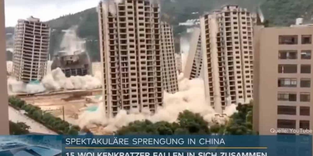Sprengung von Wohnhochhäusern in China. Quelle: Youtube