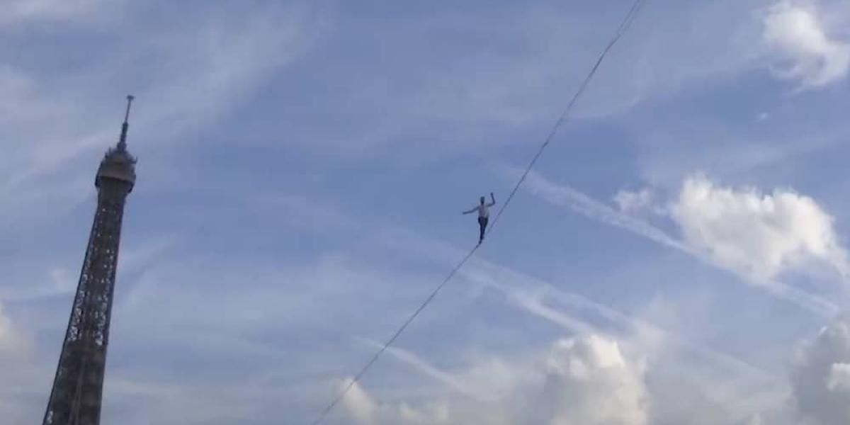 670 Meter weit ist Nathan Paulin über die Seine gelaufen, direkt unterm Eiffelturm. Quelle: Youtube
